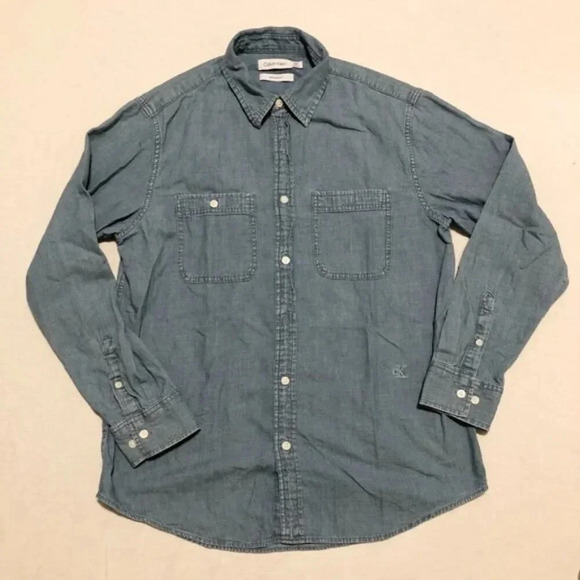 Calvin Klein Mens Size Small Jean Button Up Shirt Relaxed Fit - Picture 1 of 16